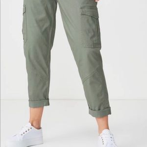 Army Green Rolled Hem Chino Pants